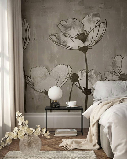 Elegant Dream Wallpaper, Drawwing Flowers Wallpaper, Illustration Wallpaper, Watercolor Wallpaper, Floral Wallpaper, Bohemian Mural