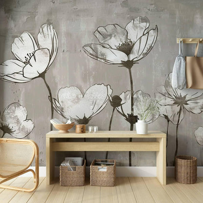Elegant Dream Wallpaper, Drawwing Flowers Wallpaper, Illustration Wallpaper, Watercolor Wallpaper, Floral Wallpaper, Bohemian Mural