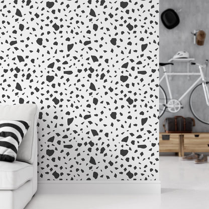 Dark Gray Block Pattern Wallpaper, Minimalist Terrazzo Black & White 3D Kids Wallpaper, Line Art Pattern Wallpaper Nursery, Baby Wallpaper