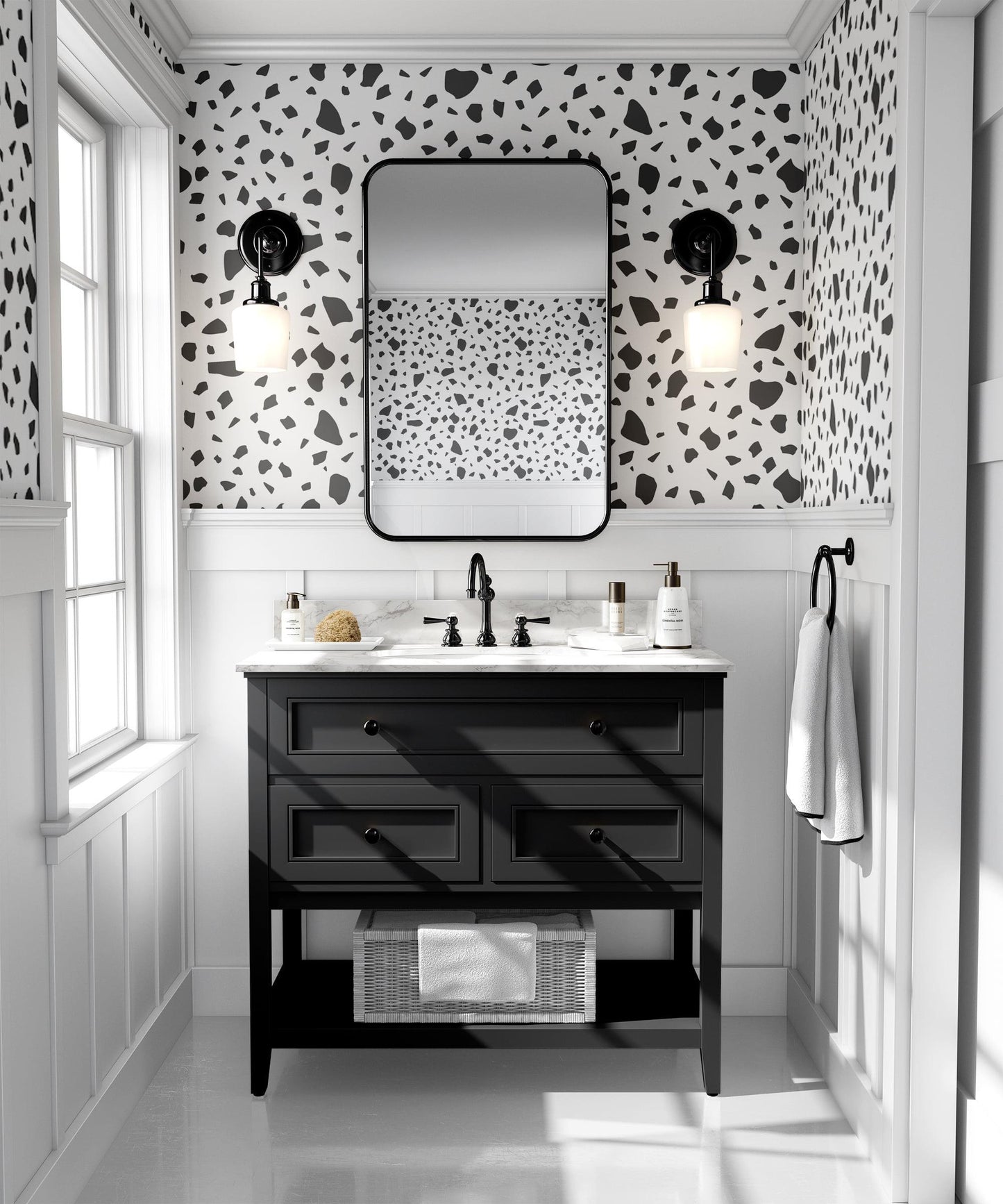 Dark Gray Block Pattern Wallpaper, Minimalist Terrazzo Black & White 3D Kids Wallpaper, Line Art Pattern Wallpaper Nursery, Baby Wallpaper