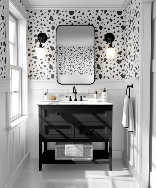 Dark Gray Block Pattern Wallpaper, Minimalist Terrazzo Black & White 3D Kids Wallpaper, Line Art Pattern Wallpaper Nursery, Baby Wallpaper