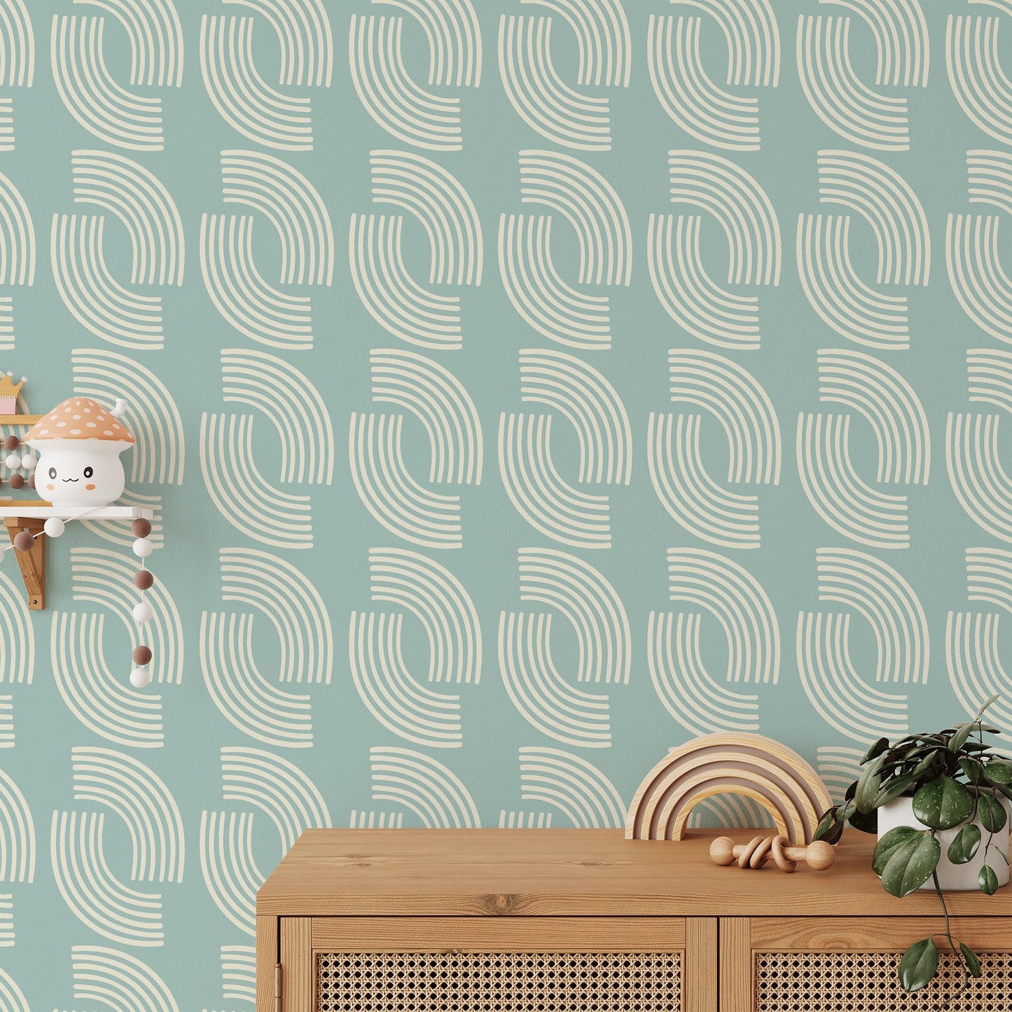 Mint Green Minimalist Wallpaper in Pastel Blue Shades, Stylish Modern Lines Artistic 3D Wall Poster, Geometric Wallpaper, Boho Wallpaper