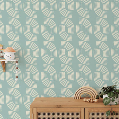 Mint Green Minimalist Wallpaper in Pastel Blue Shades, Stylish Modern Lines Artistic 3D Wall Poster, Geometric Wallpaper, Boho Wallpaper