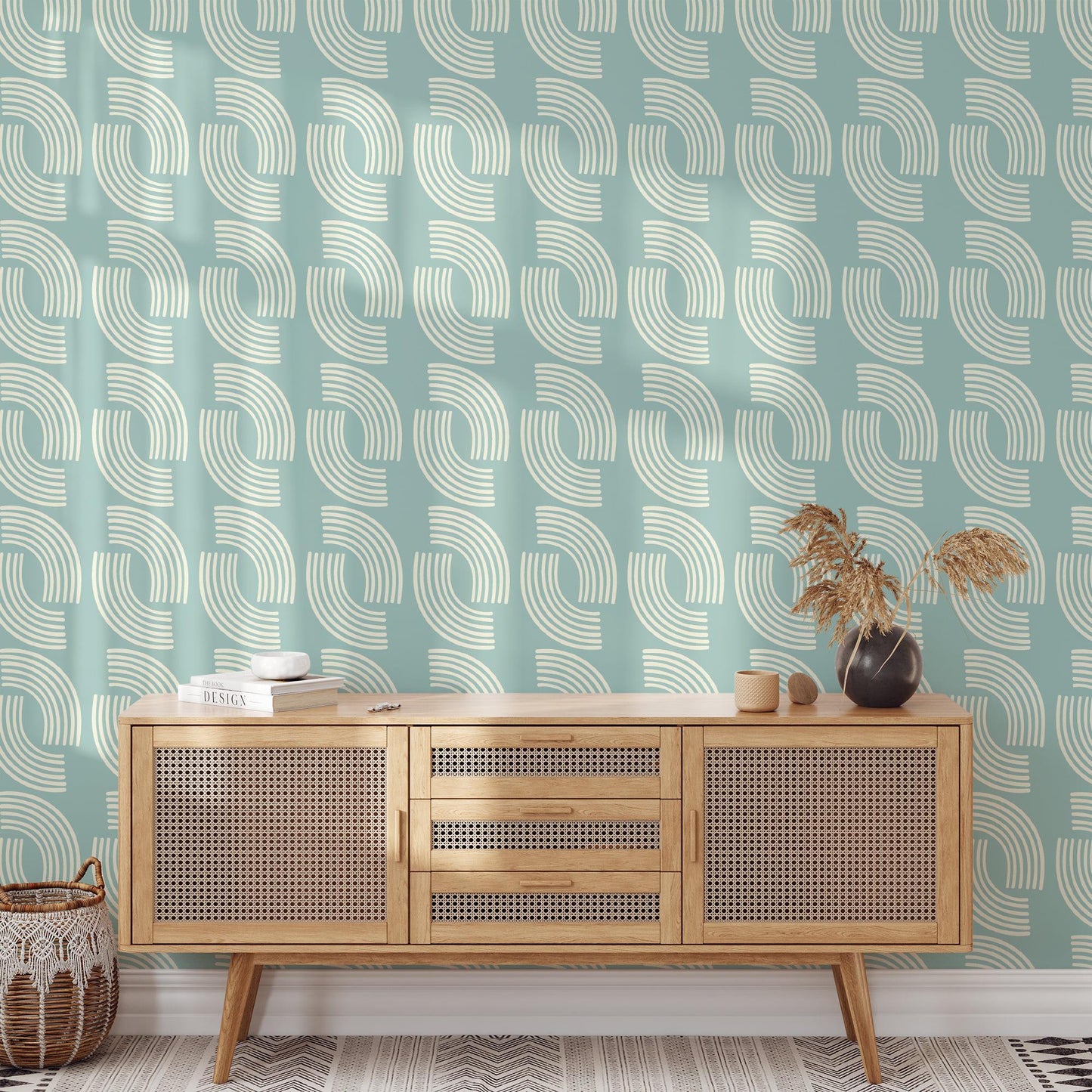 Mint Green Minimalist Wallpaper in Pastel Blue Shades, Stylish Modern Lines Artistic 3D Wall Poster, Geometric Wallpaper, Boho Wallpaper