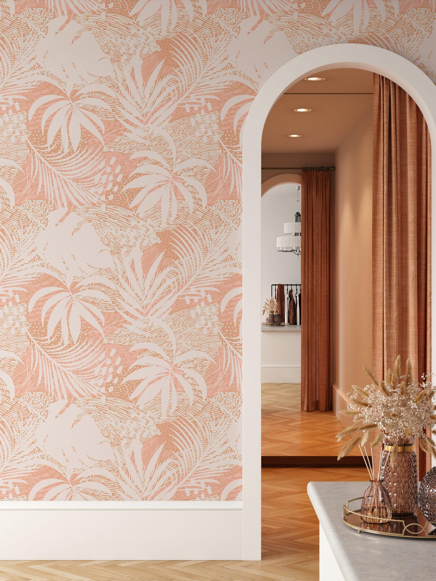Large Tropical Palm Leaf Silhouette Wallpaper, Powder Pink Modern Stylish Wall Poster, Artistic 3D Wall Poster, Illustration Wallpaper