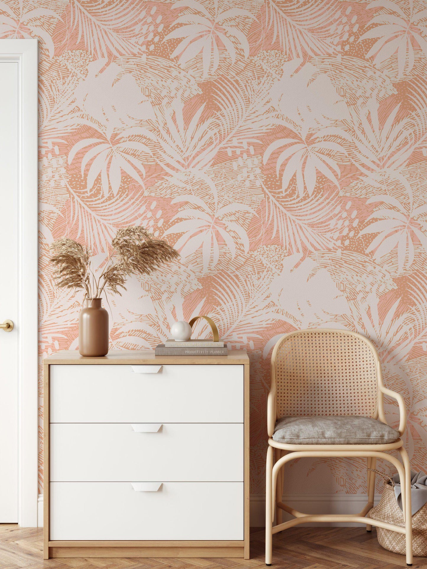 Large Tropical Palm Leaf Silhouette Wallpaper, Powder Pink Modern Stylish Wall Poster, Artistic 3D Wall Poster, Illustration Wallpaper