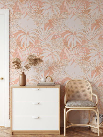 Large Tropical Palm Leaf Silhouette Wallpaper, Powder Pink Modern Stylish Wall Poster, Artistic 3D Wall Poster, Illustration Wallpaper