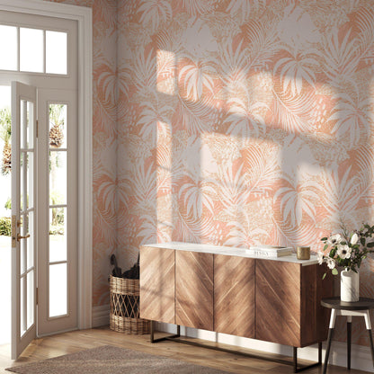 Large Tropical Palm Leaf Silhouette Wallpaper, Powder Pink Modern Stylish Wall Poster, Artistic 3D Wall Poster, Illustration Wallpaper
