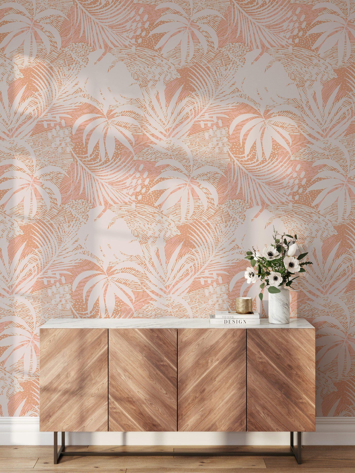 Large Tropical Palm Leaf Silhouette Wallpaper, Powder Pink Modern Stylish Wall Poster, Artistic 3D Wall Poster, Illustration Wallpaper