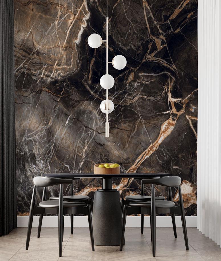 Black Gold Detailed Marble Wallpaper, Marble Textured Wallpaper, Modern Design Marble Effect Wallpaper, Natural Looking Marble Wallpaper