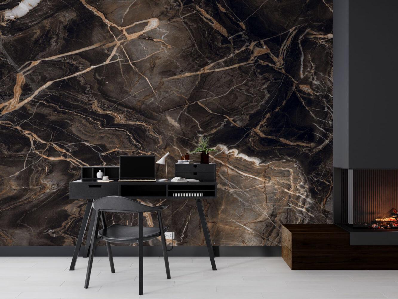 Black Gold Detailed Marble Wallpaper, Marble Textured Wallpaper, Modern Design Marble Effect Wallpaper, Natural Looking Marble Wallpaper
