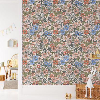 Tiny Little Flowers Wallpaper, Colourful Floral Wallpaper Nursery, Bloom Baby Girl Wallpaper, Illustration Kids Wallpaper
