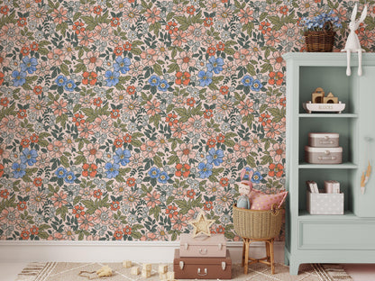 Tiny Little Flowers Wallpaper, Colourful Floral Wallpaper Nursery, Bloom Baby Girl Wallpaper, Illustration Kids Wallpaper