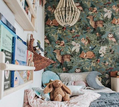 Fleur Harris x Jimmy Cricket Rabbit Kids Wallpaper - Blue Watercolor Nursery Mural