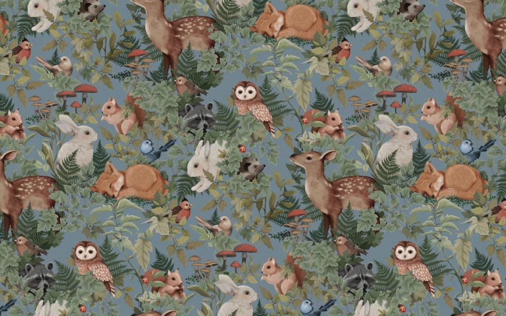 Jimmy Cricket Pattern Wallpaper in Light Colors, illustration Wallpaper Nursery, Peel and Stick Wallpaper, Watercolor Rabbit Child Wallpaper