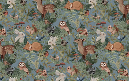 Fleur Harris x Jimmy Cricket Rabbit Kids Wallpaper - Blue Watercolor Nursery Mural