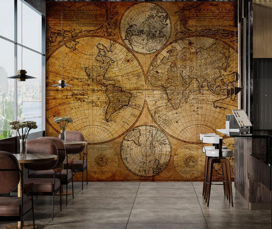 Antique World Map Wallpaper, Ancient Bohemian Wallpaper, Peel and Stick Historical Wallpaper, Nostalgic Wallpaper, Drawwing Wallpaper