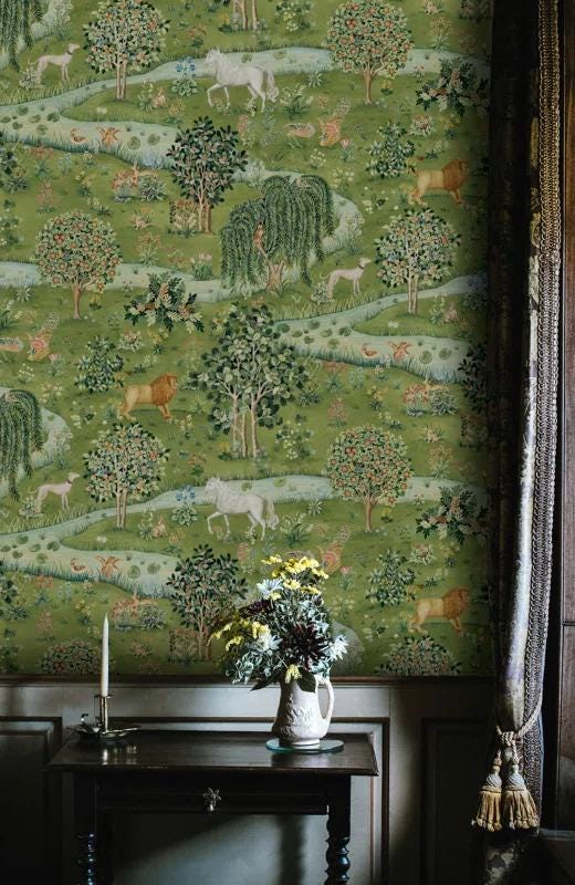William Morris Willow & Owl Wallpaper, Vintage Nature Wallpaper, Romantic Wall Mural, Peel and Stick Wallpaper, Drawing Art Wallpaper