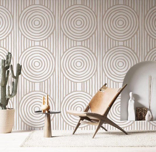 Geometric Bohemian Pattern 3D Wallpaper, Boho Style Pattern Beige Wallpaper, Cool Wallpaper, Stylish Room Design, Abstract Pattern Wallpaper