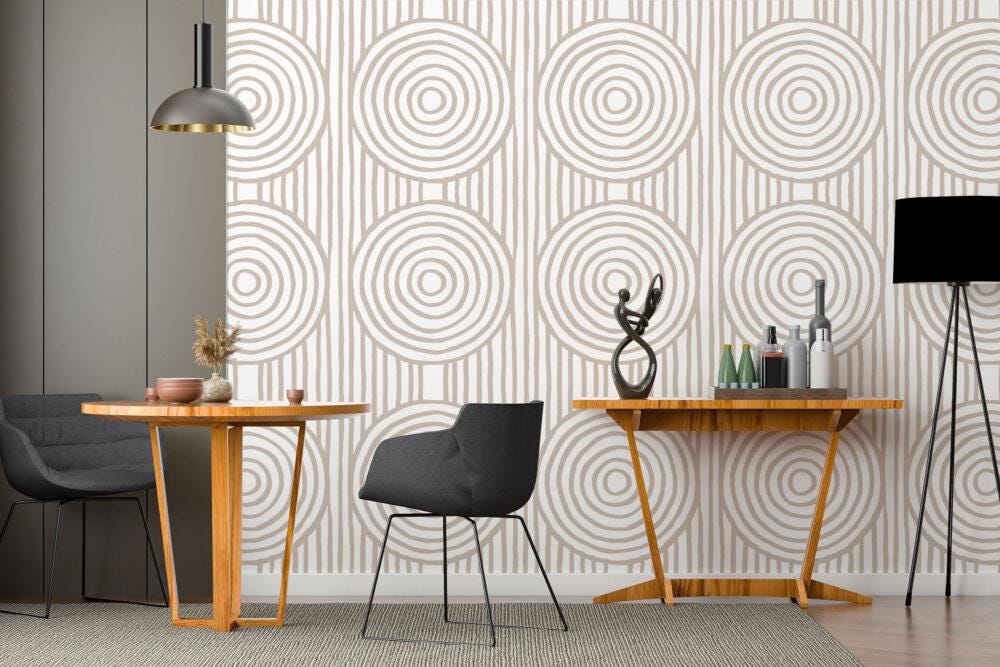 Geometric Bohemian Pattern 3D Wallpaper, Boho Style Pattern Beige Wallpaper, Cool Wallpaper, Stylish Room Design, Abstract Pattern Wallpaper