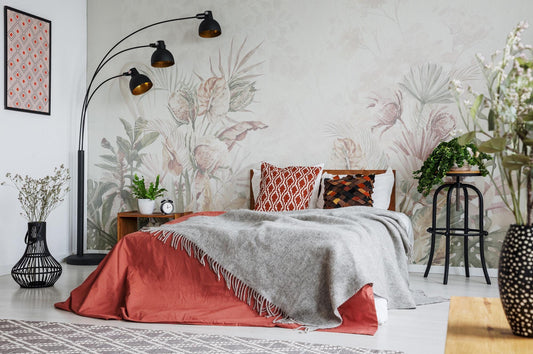 Exotic Flowers Wallpaper in Pastel Tones, Floral Wallpaper, Soft Color Romantic Wall Mural, Peel and Stick Wallpaper, Drawing Wallpaper
