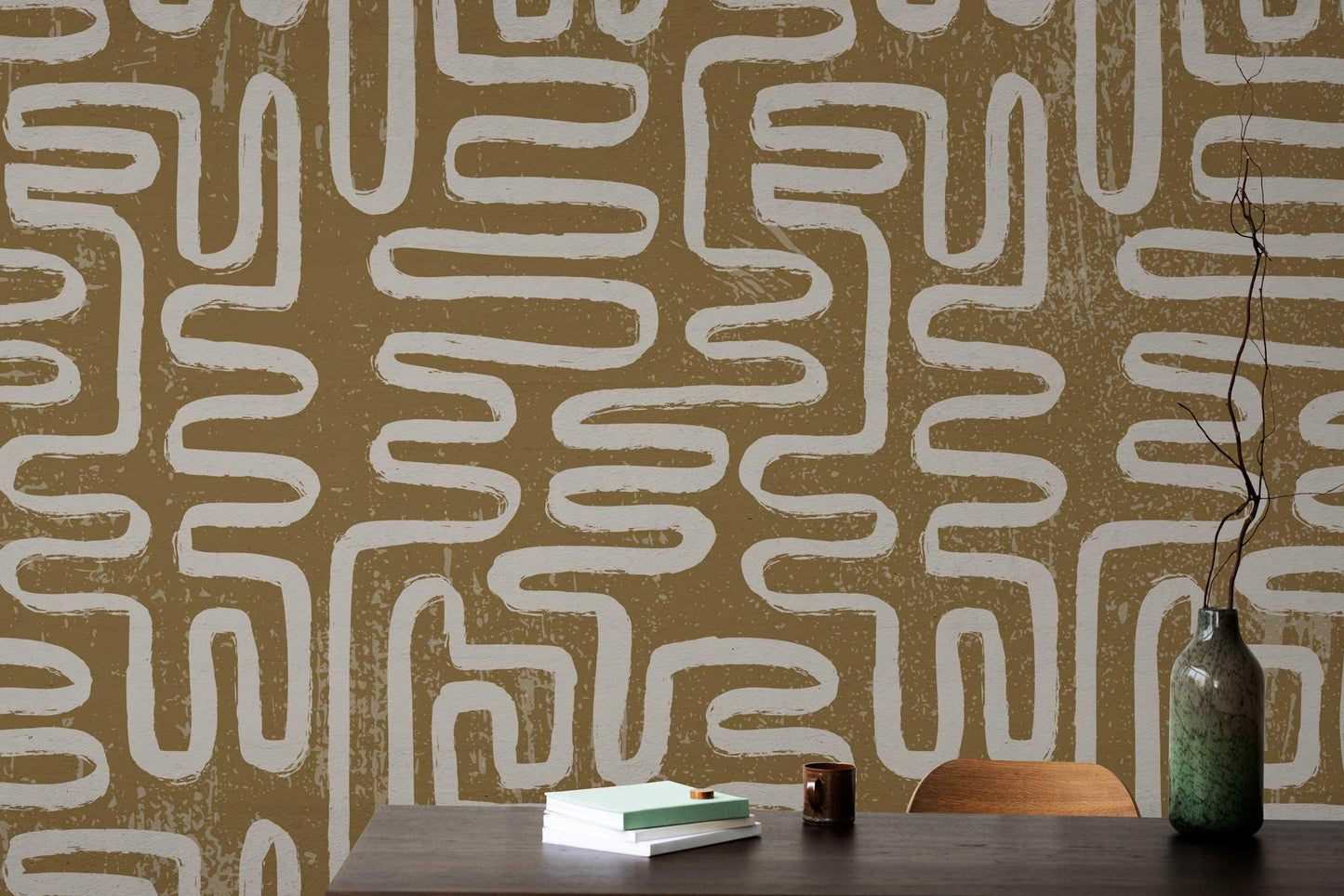 Zigzag Patterns on Green Background Wallpaper, Peel and Stick Wallpaper, Stylish Room Design, Modern Wallpaper, Abstract Pattern Wallpaper