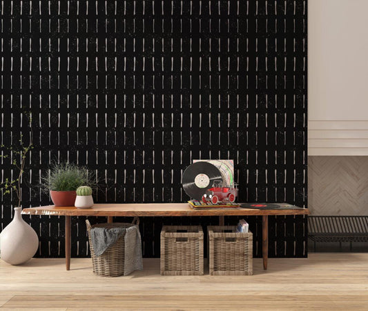 White Stripes Pattern Wallpaper on Black Background, Peel and Stick Wallpaper, Stylish Room Design, Modern Abstract Pattern Wallpaper