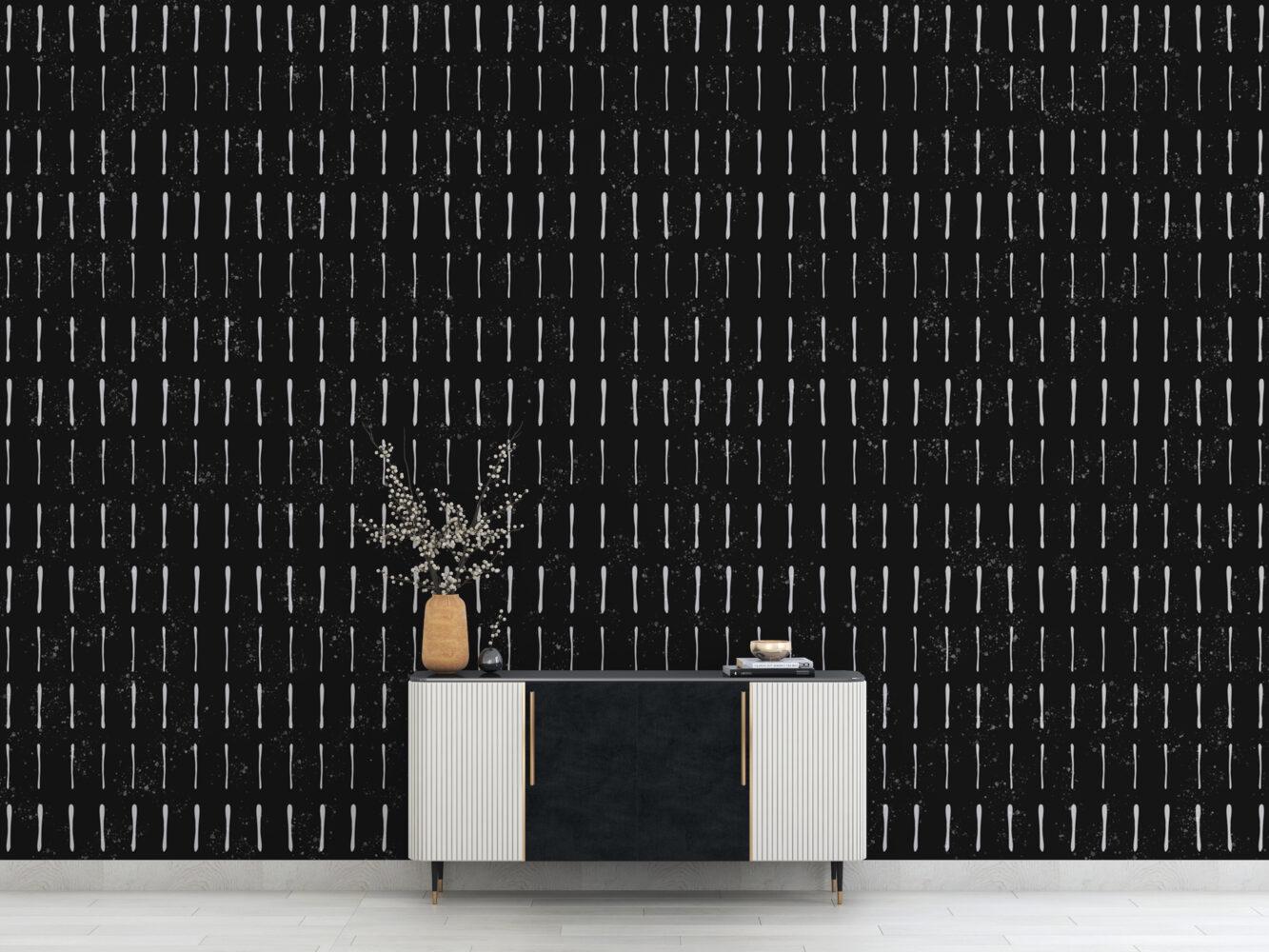 White Stripes Pattern Wallpaper on Black Background, Peel and Stick Wallpaper, Stylish Room Design, Modern Abstract Pattern Wallpaper