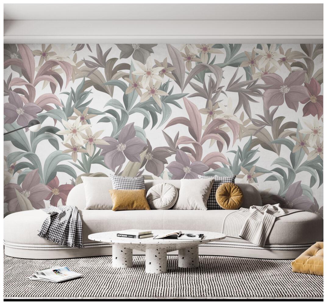 Colorful Flower Petals Wallpaper in Soft Tones, Floral Wallpaper, Pastel Romantic Wall Mural, Peel and Stick Wallpaper, Drawing Wallpaper