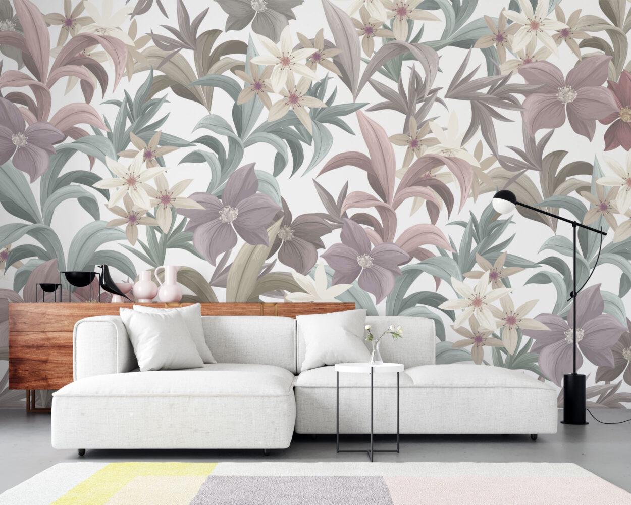 Colorful Flower Petals Wallpaper in Soft Tones, Floral Wallpaper, Pastel Romantic Wall Mural, Peel and Stick Wallpaper, Drawing Wallpaper