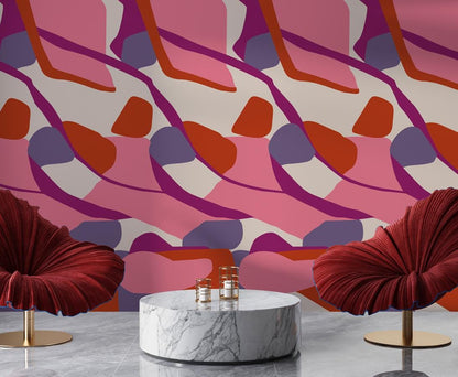 Colorful Abstrack Patterns Wallpaper , Dynamic Color's and Shaped Wallpaper, Special Design Asymmetrical patterned Bathroom Wallpaper