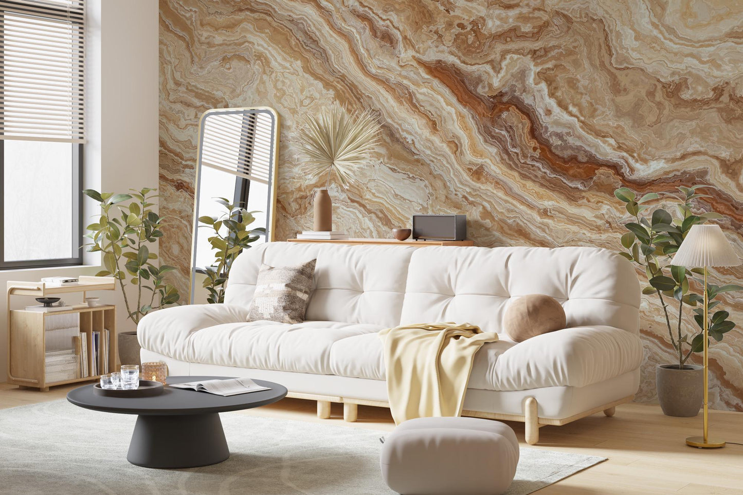 Marble Patterned Wallpaper in Beige Tones, Abstract Peel and Stick Wallpaper, Stylish Room Design, Modern Pattern Wallpaper, Cool Mural