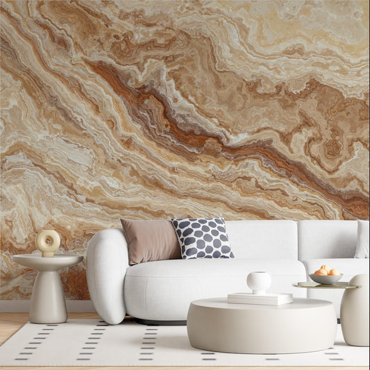 Marble Patterned Wallpaper in Beige Tones, Abstract Peel and Stick Wallpaper, Stylish Room Design, Modern Pattern Wallpaper, Cool Mural