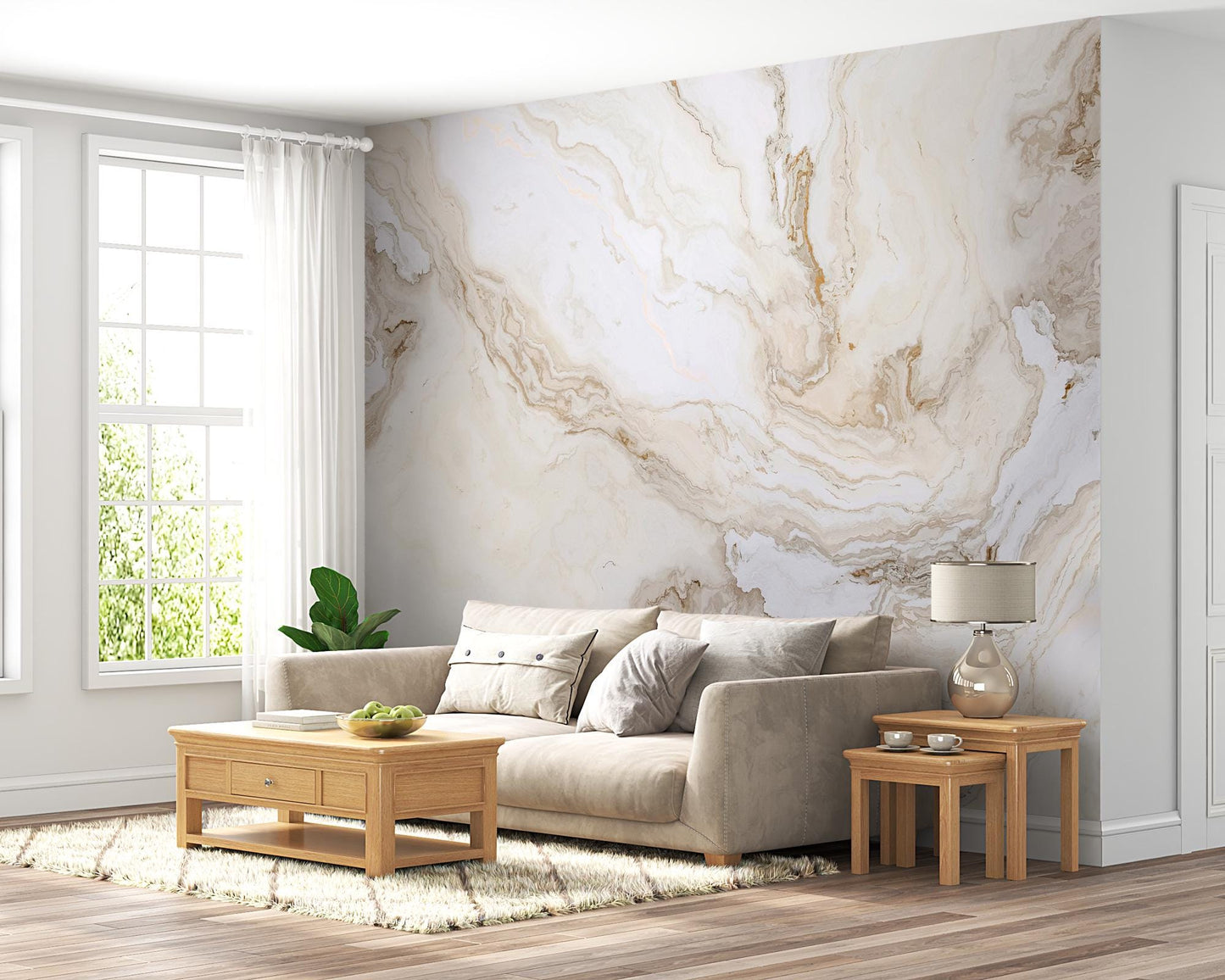 Veined Marble Wallpaper in Beige Colors, Abstract Peel and Stick Wallpaper, Stylish Room Design, Modern Pattern Wallpaper, Cool Mural