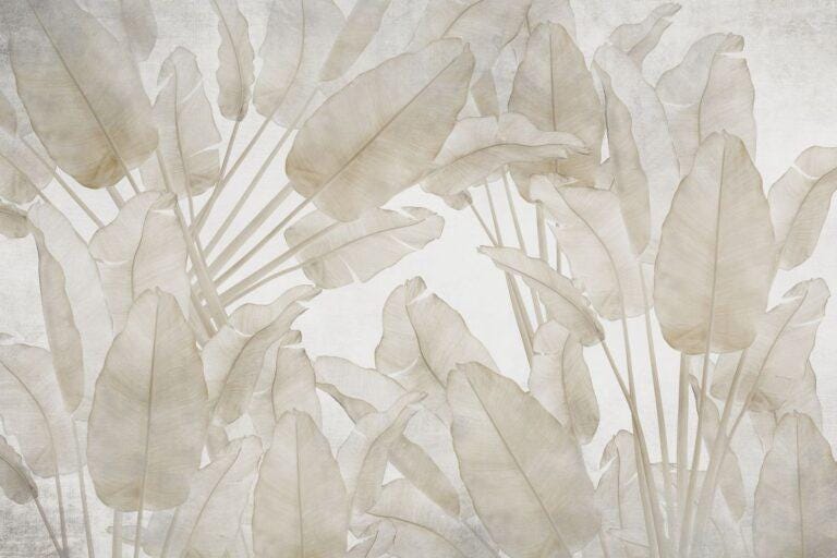 Tropical Banana Leaf Wallpaper, Beige Wallpaper, Peel and Stick Wallpaper, Stylish Room Design, Cool Wall Design, Bright Wall Mural