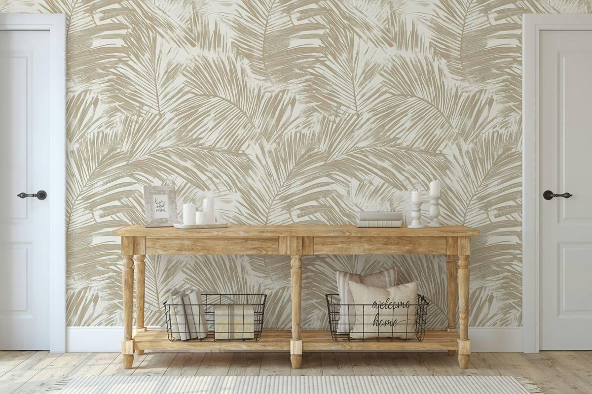 Subtle and Elegant Palm Leaf Wallpaper, Beige Wallpaper, Peel and Stick Wallpaper, Stylish Room Design, Cool Wall Design, Bright Wall Mural