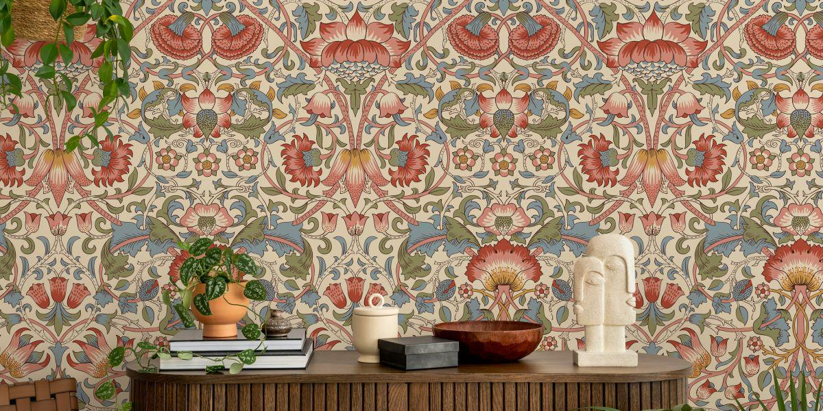 Minimal Floral Wallpaper with Ethnic Pattern, Vintage Floral Pattern Wallpaper, Romantic Drawing Mural,Special Design Hand Drawing Wallpaper