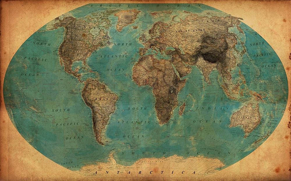 Antique World Map Wallpaper in Turquoise Shades, Ancient Bohemian Wallpaper, Peel and Stick Historical Wallpaper, Drawwing Map Wallpaper