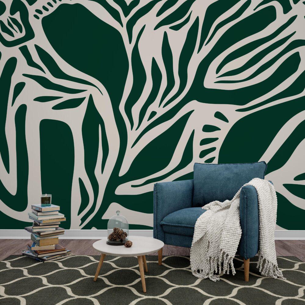 Abstract Shapes Wallpaper in Green Tone , Dynamic Color's and Shaped Wallpaper, Special Design Asymmetrical patterned Bathroom Wallpaper