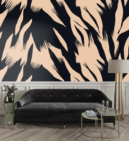 Black Beige Abstract Brush Pattern Wallpaper, Peel and Stick Wallpaper, Stylish Room Design, Black Wallpaper, Modern Artistic Wallpaper