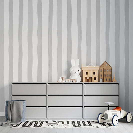 Child Room Gray Striped Wallpaper, Watercolor Kid Mural, Watercolor brush Wallpaper Nursery, School  Wallpaper, Gray Baby Room Wallpaper