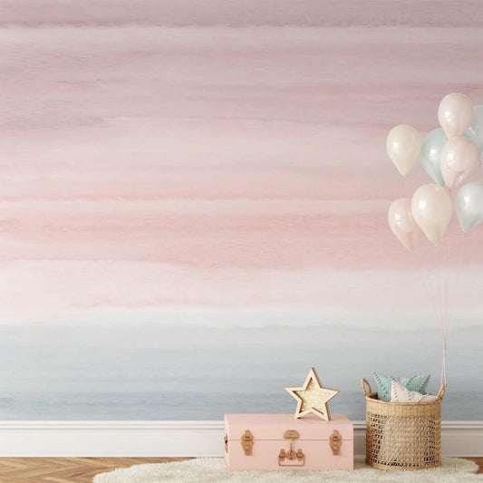 Watercolor Transitions Pink Wallpaper, Baby Girl Wallpaper, Sky Wall Poster, Pink Cloud Background Baby Room Wallpaper, Wallpaper Nursery