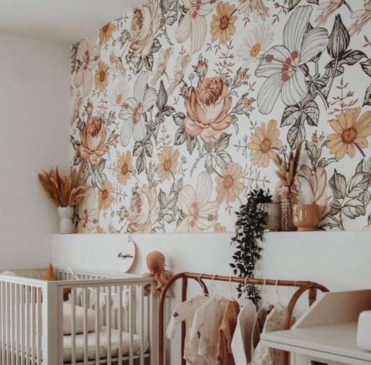 Daisy Rose Hibiscus Flowers Wallpaper, Floral Wallpaper, Colourful Romantic Wall Mural, Peel and Stick Wallpaper, Spring Themed Wallpaper