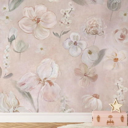 Watercolor Large Flowers Girl Wallpaper, Flower Garden Baby Girl Wallpaper, Art Wallpaper Nursery, Watercolor Wallpaper, Flowers Wallpaper