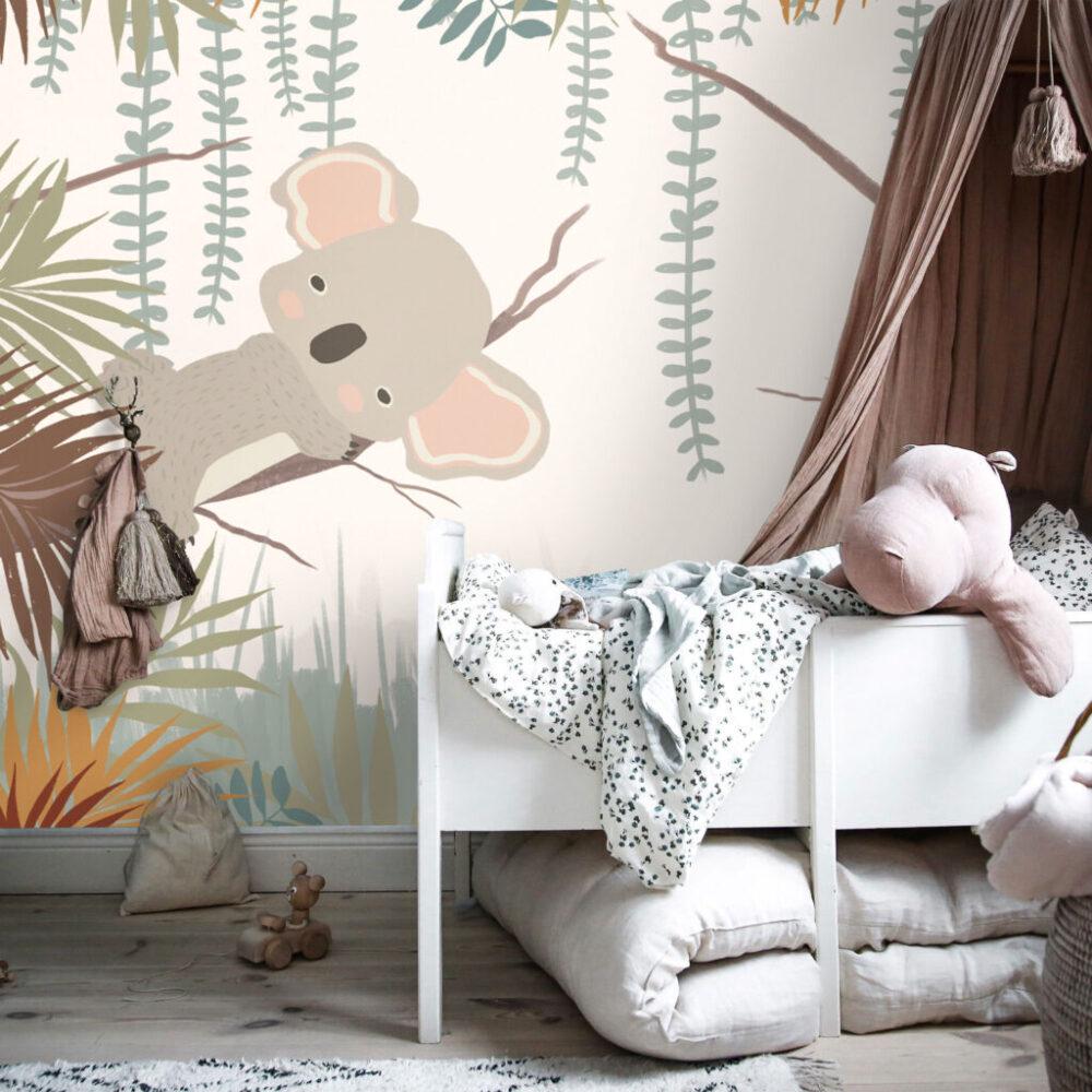 3D Wallpaper with Koala Hugging Tree Pattern, Cute Animal Wallpaper Nursery , Nature Childrens Wallpaper , Peel and Stick Baby Wallpaper