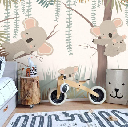 3D Wallpaper with Koala Hugging Tree Pattern, Cute Animal Wallpaper Nursery , Nature Childrens Wallpaper , Peel and Stick Baby Wallpaper