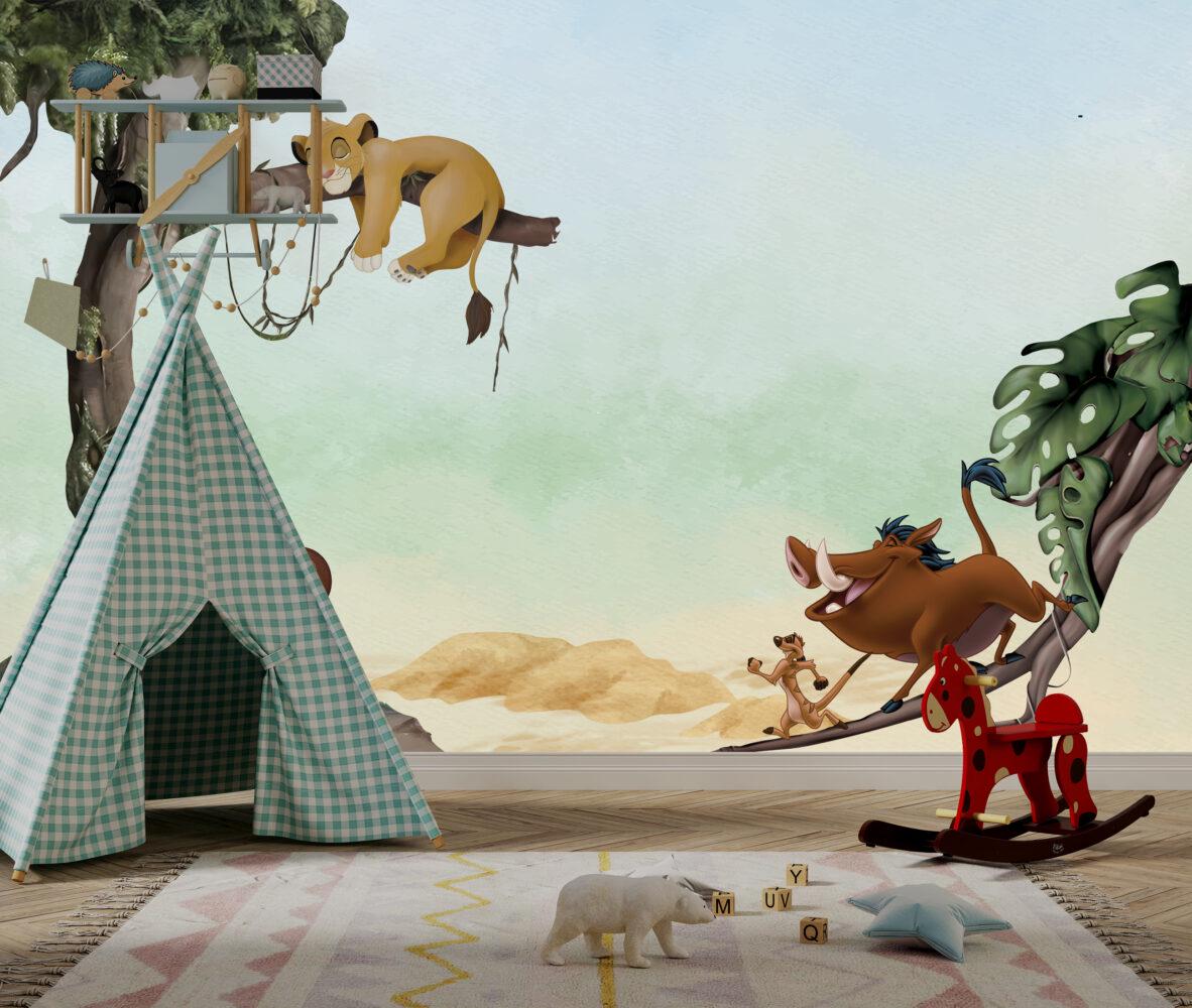 The Lion King Simba and His Happy Friends Wallpaper, Wallpaper Nursery , Nature Child Wallpaper , Animal Wallpaper, Peel and Stick Wallpaper