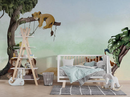 The Lion King Simba and His Happy Friends Wallpaper, Wallpaper Nursery , Nature Child Wallpaper , Animal Wallpaper, Peel and Stick Wallpaper
