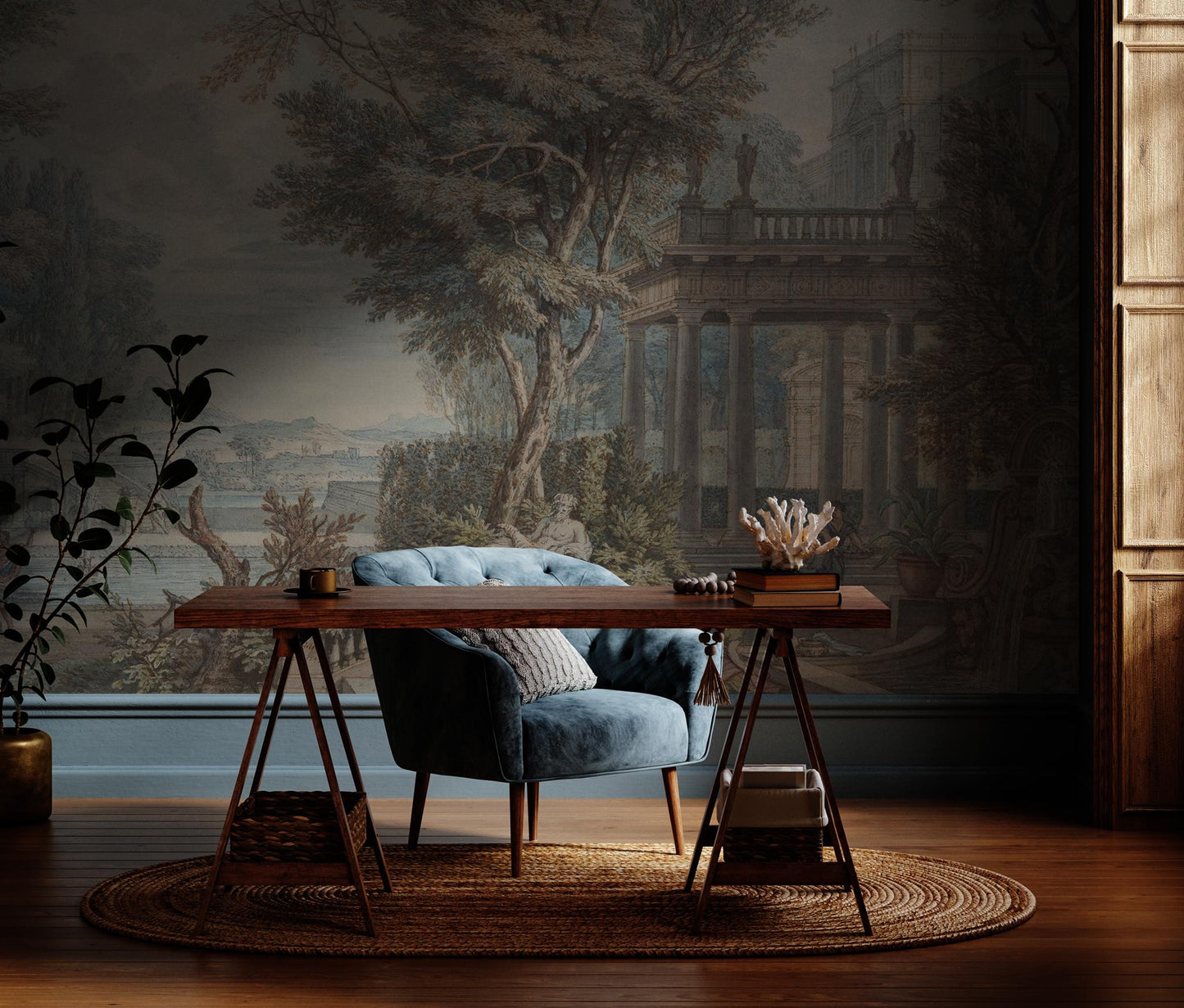 Ancient Rome Secret Garden Wallpaper, Bohemian Peel and Stick Wallpaper, Antique Wallpaper, Nostalgic Wallpaper, Drawwing Wallpaper