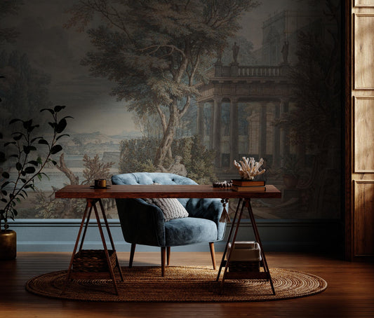 Ancient Rome Secret Garden Wallpaper, Bohemian Peel and Stick Wallpaper, Antique Wallpaper, Nostalgic Wallpaper, Drawwing Wallpaper